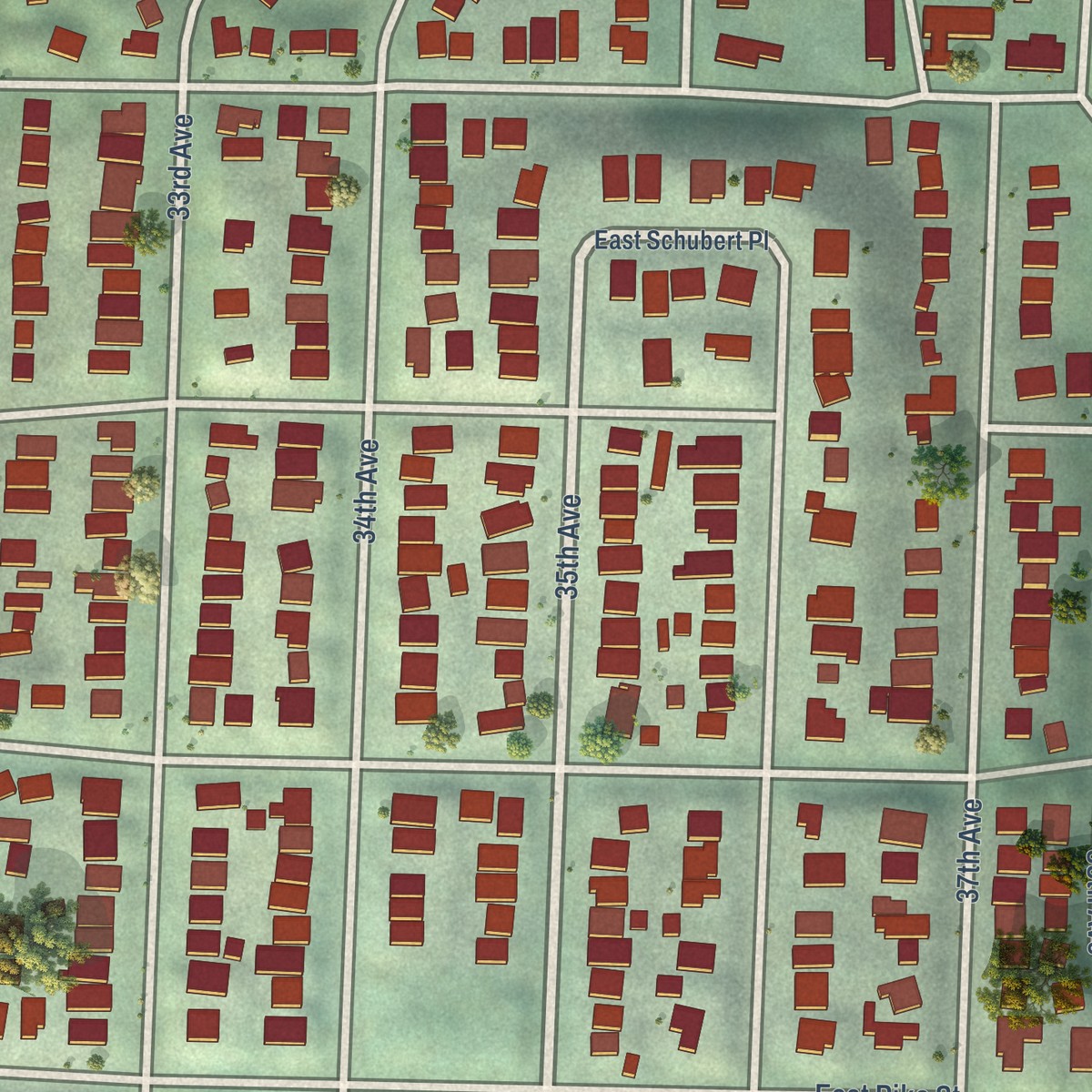 Second close-up of the map of Madrona, Washington print showing more streets and buildings