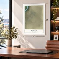Madrone, New Mexico map, 18 x 24 inch print in a white frame in a home office
