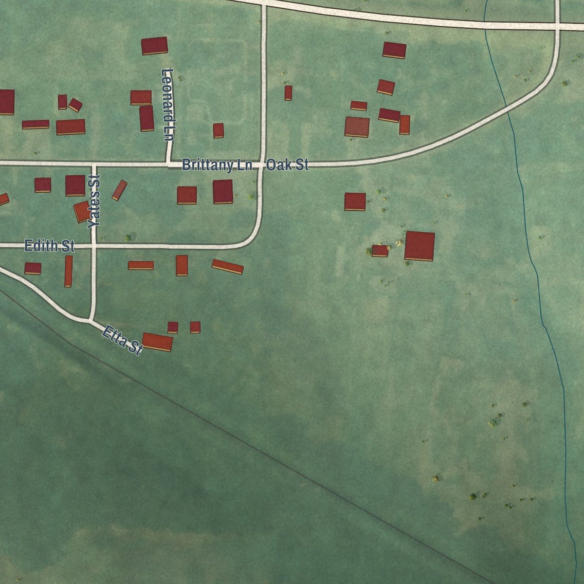 Second close-up of the map of Magness, Arkansas print showing more streets and buildings