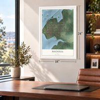 Magnolia, Ohio map, 18 x 24 inch print in a white frame in a home office