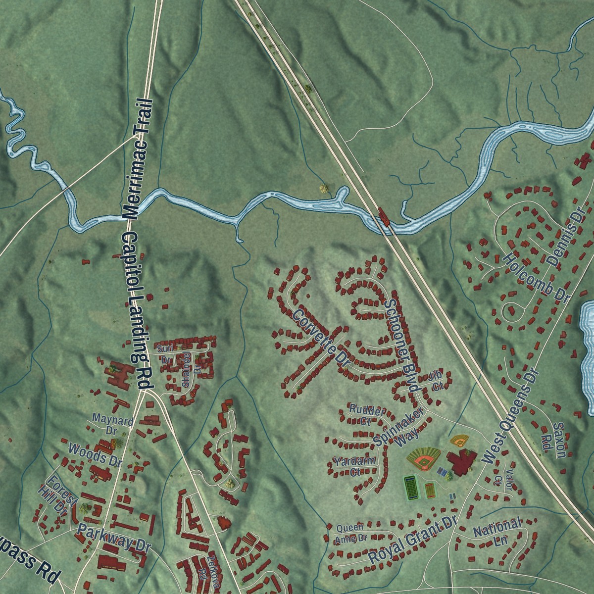 Second close-up of the map of Magruder, Virginia print showing more streets and buildings