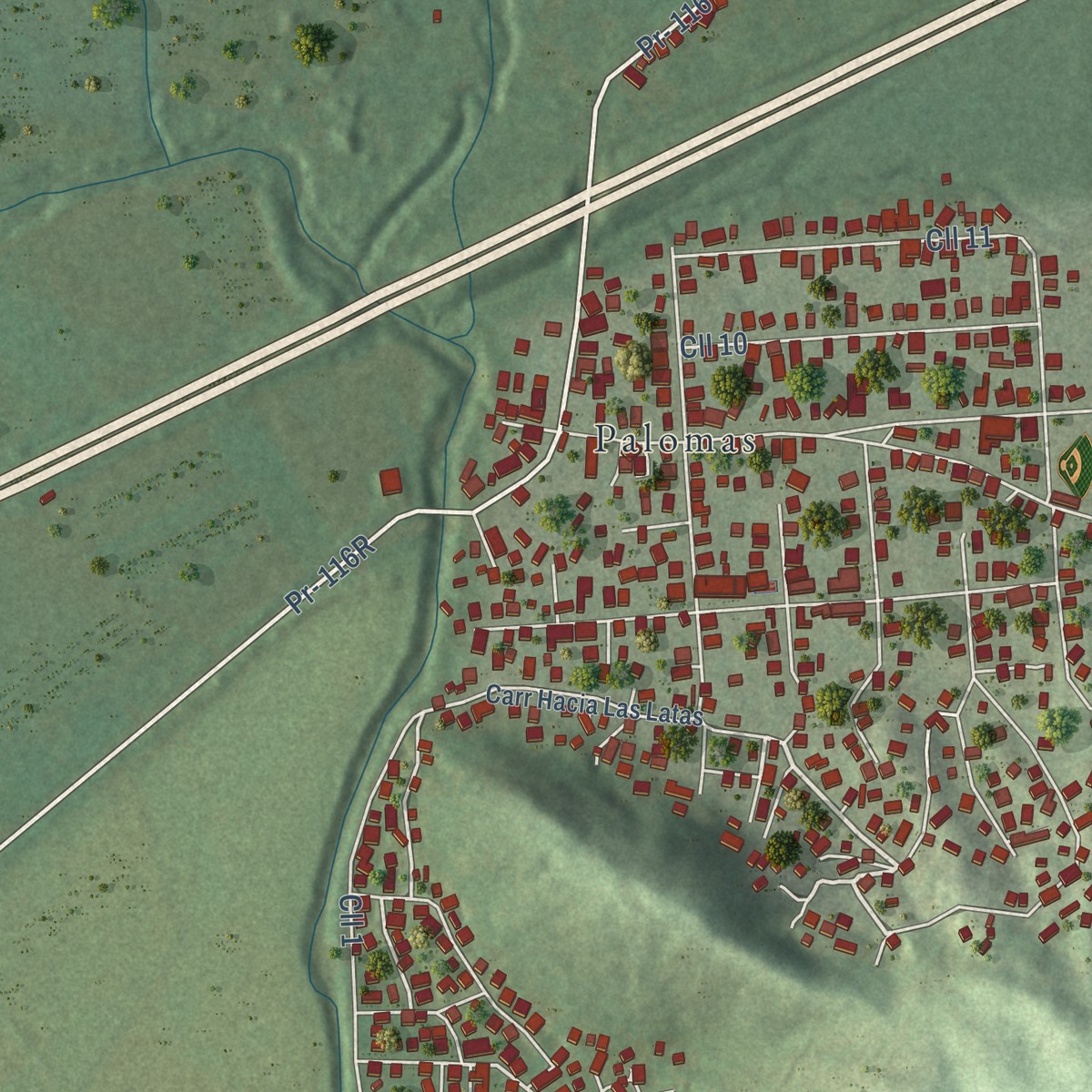 Second close-up of the map of Magueyes, Puerto Rico print showing more streets and buildings