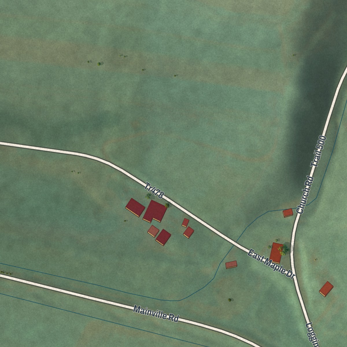 Second close-up of the map of Mainville, Pennsylvania print showing more streets and buildings