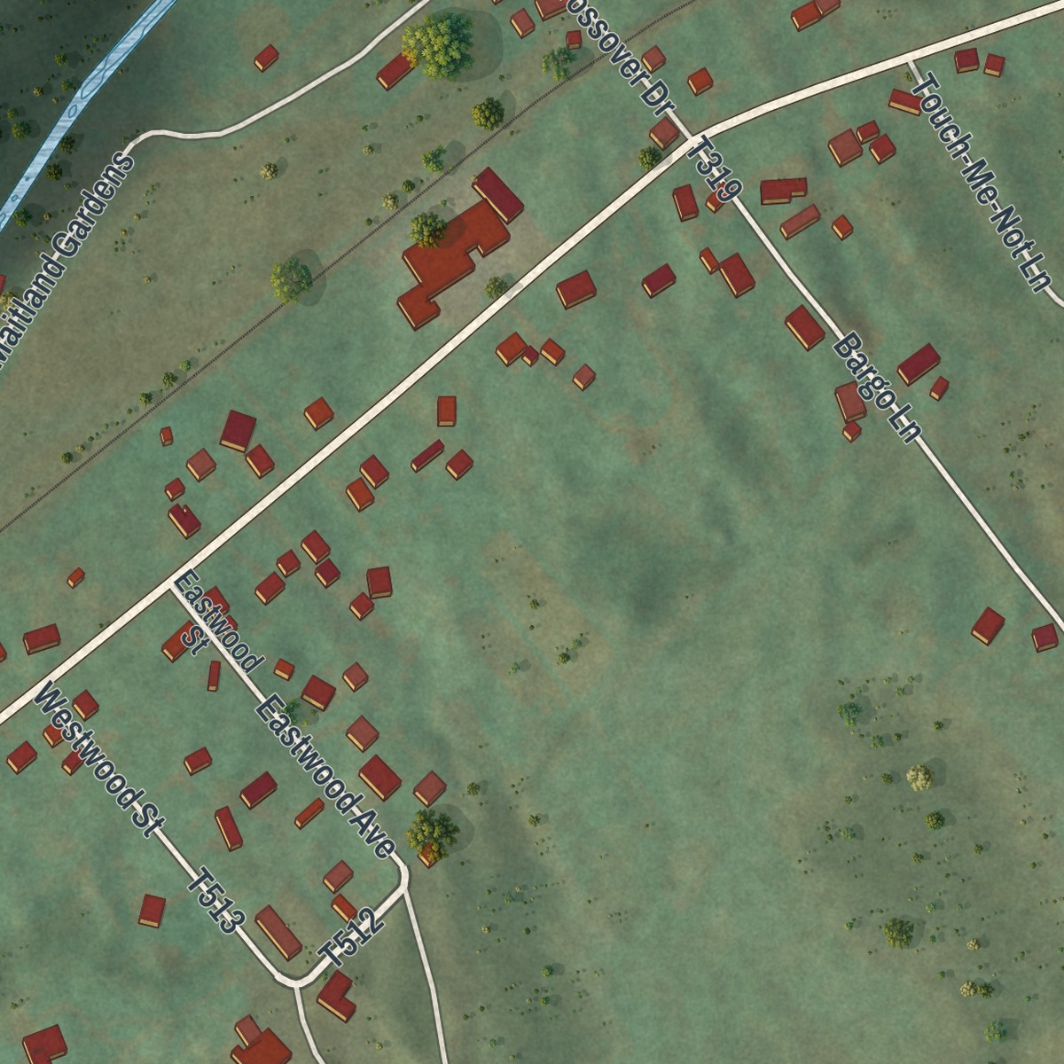 Second close-up of the map of Maitland, Pennsylvania print showing more streets and buildings