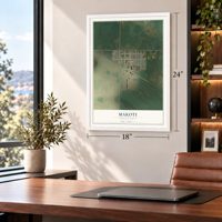 Makoti, North Dakota map, 18 x 24 inch print in a white frame in a home office