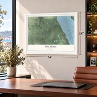 Malabar, Florida map, 18 x 24 inch print in a white frame in a home office
