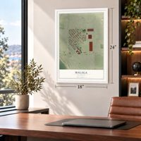 Malaga, California map, 18 x 24 inch print in a white frame in a home office