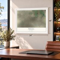 Malaga, New Mexico map, 18 x 24 inch print in a white frame in a home office
