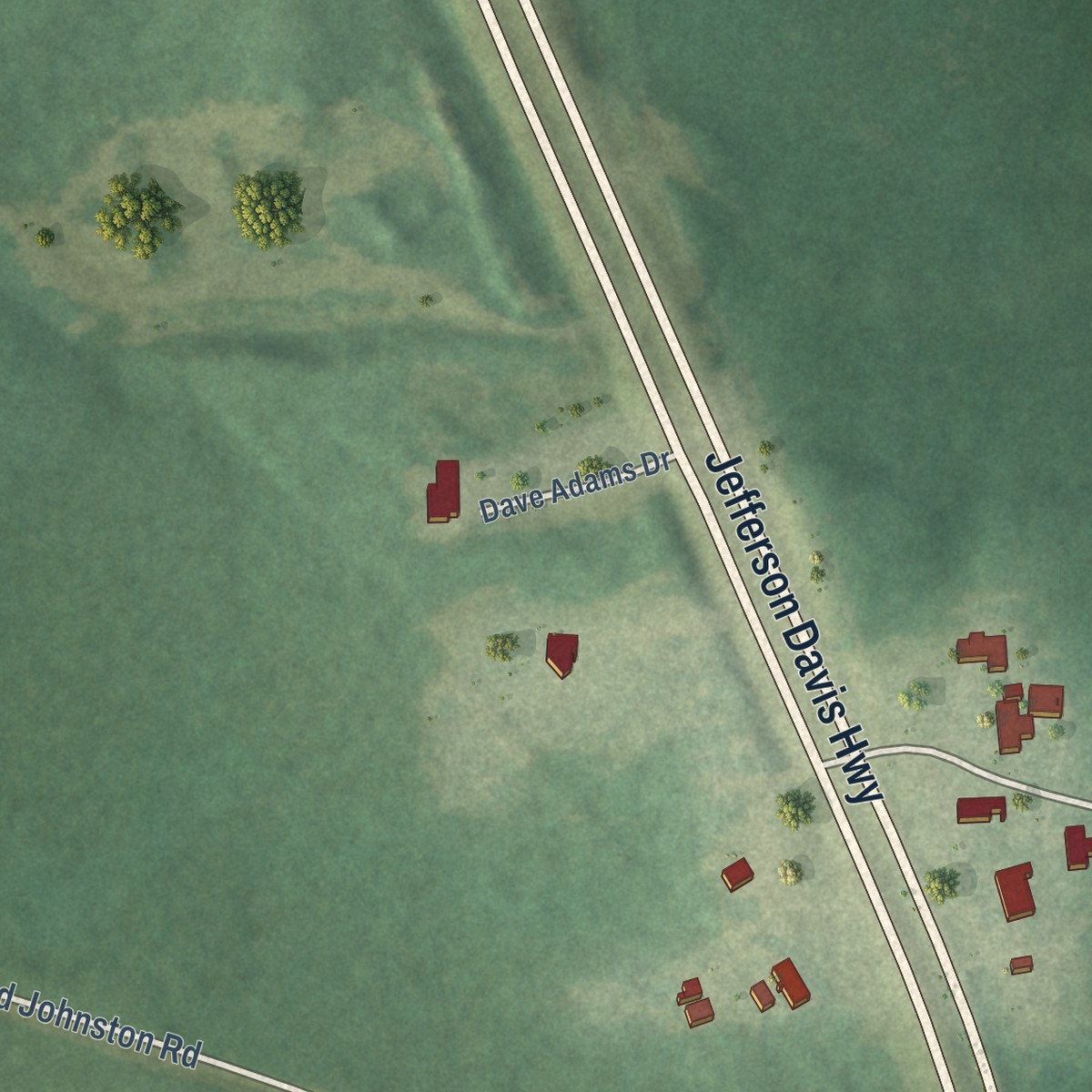 Second close-up of the map of Malcolm, Alabama print showing more streets and buildings