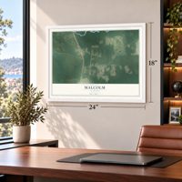 Malcolm, Alabama map, 18 x 24 inch print in a white frame in a home office