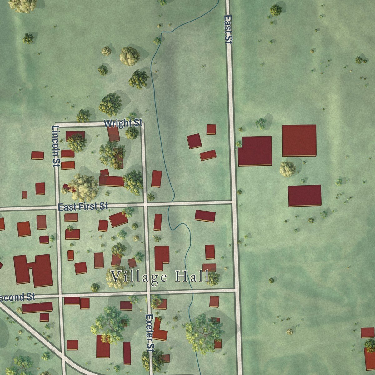 Second close-up of the map of Malcolm, Nebraska print showing more streets and buildings