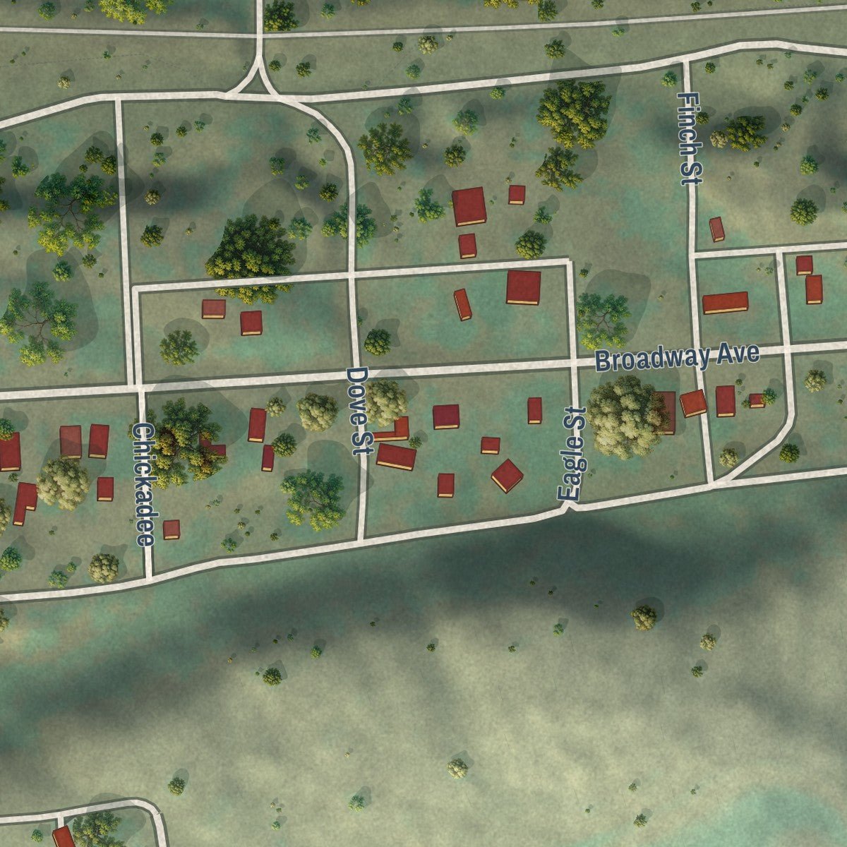 Second close-up of the map of Malden, Washington print showing more streets and buildings