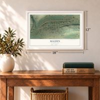 Malden, Washington map, 12 x 18 inch print in a white frame in an entryway