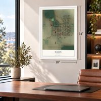 Malin, Oregon map, 18 x 24 inch print in a white frame in a home office