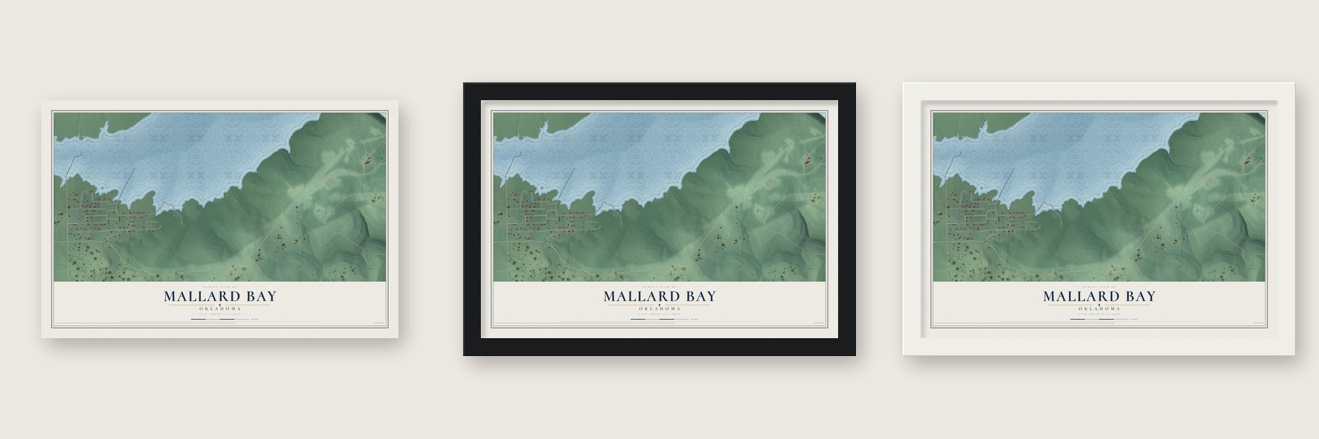 Mallard Bay, Oklahoma map unframed, in a black wood frame and in a white wood frame