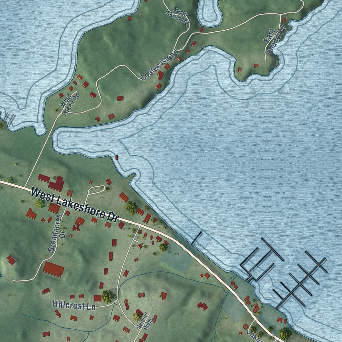 Second close-up of the map of Malletts Bay, Vermont print showing more streets and buildings