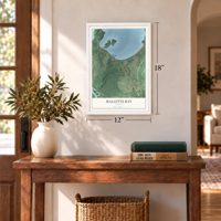 Malletts Bay, Vermont map, 12 x 18 inch print in a white frame in an entryway