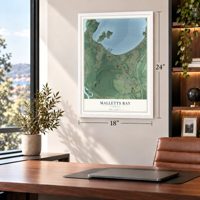Malletts Bay, Vermont map, 18 x 24 inch print in a white frame in a home office