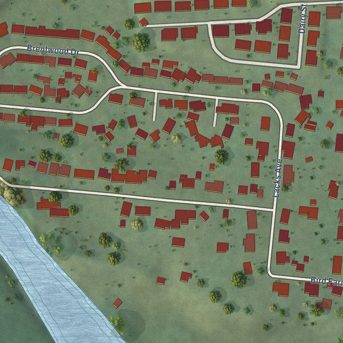 Second close-up of the map of Mallow, Virginia print showing more streets and buildings