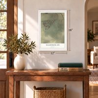 Malmstrom AFB, Montana map, 12 x 18 inch print in a white frame in an entryway