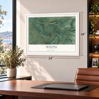 Malone, Washington map, 18 x 24 inch print in a white frame in a home office
