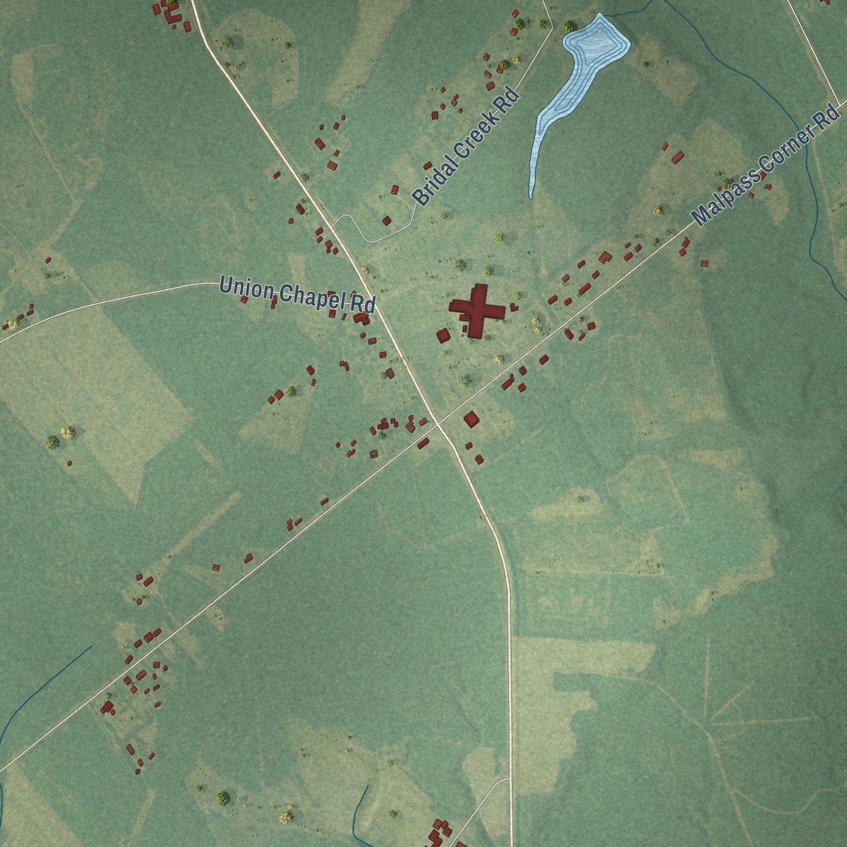 Second close-up of the map of Malpass Corner, North Carolina print showing more streets and buildings