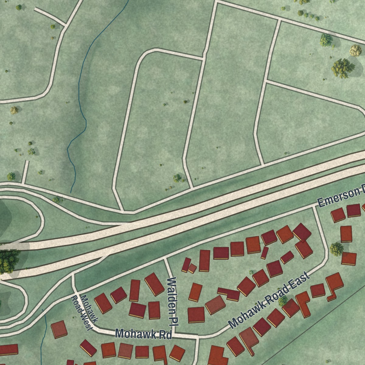 Second close-up of the map of Malverne Park Oaks, New York print showing more streets and buildings