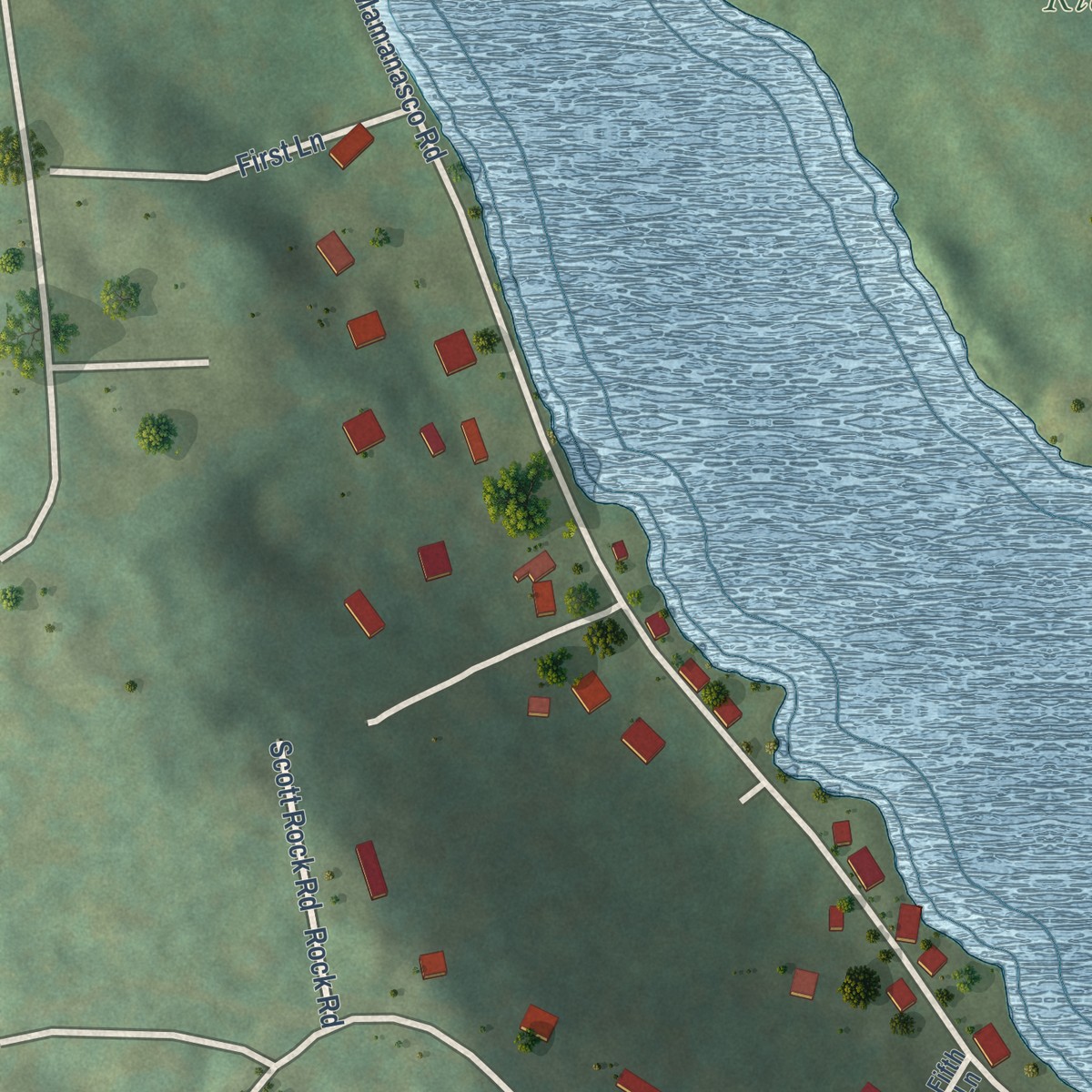 Second close-up of the map of Mamanasco Lake, Connecticut print showing more streets and buildings