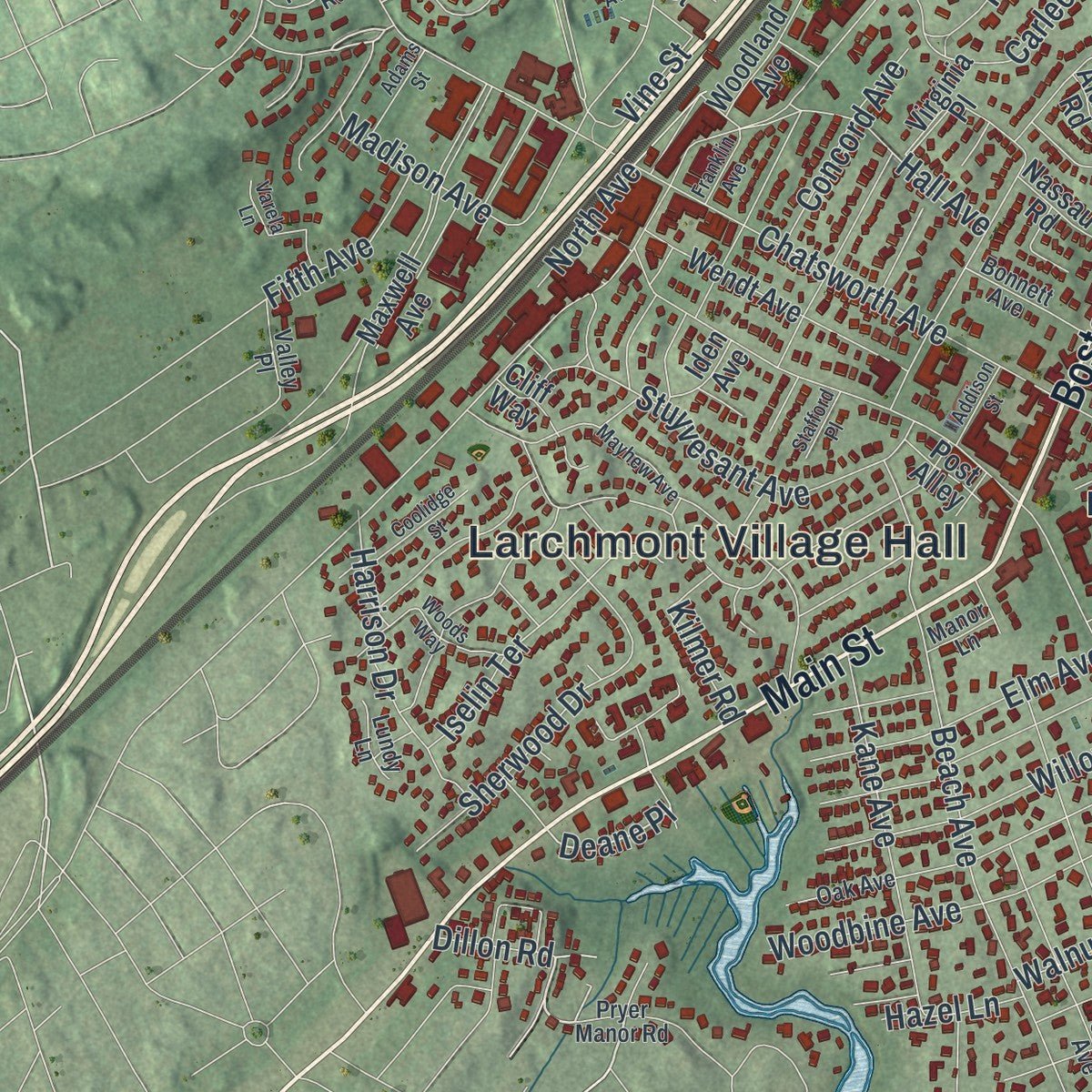 Second close-up of the map of the Town of Mamaroneck, New York print showing more streets and buildings