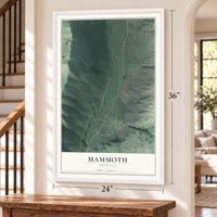 Mammoth, Montana map, 24 x 36 inch print in a white frame by a staircase