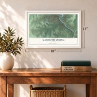 Mammoth Spring, Arkansas map, 12 x 18 inch print in a white frame in an entryway