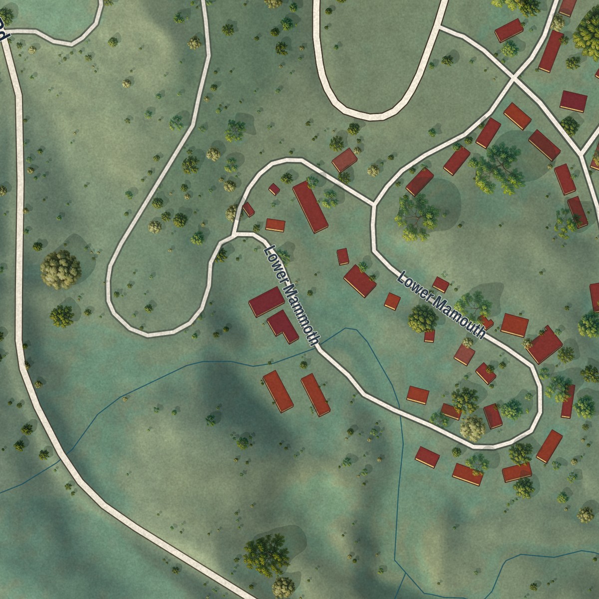 Second close-up of the map of Mammoth, Wyoming print showing more streets and buildings