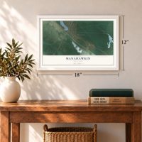 Manahawkin, New Jersey map, 12 x 18 inch print in a white frame in an entryway