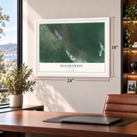 Manahawkin, New Jersey map, 18 x 24 inch print in a white frame in a home office