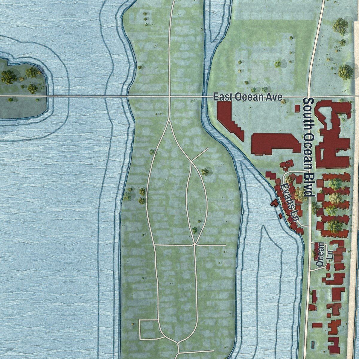 Second close-up of the map of Manalapan, Florida print showing more streets and buildings