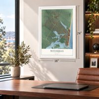 Manasquan, New Jersey map, 18 x 24 inch print in a white frame in a home office