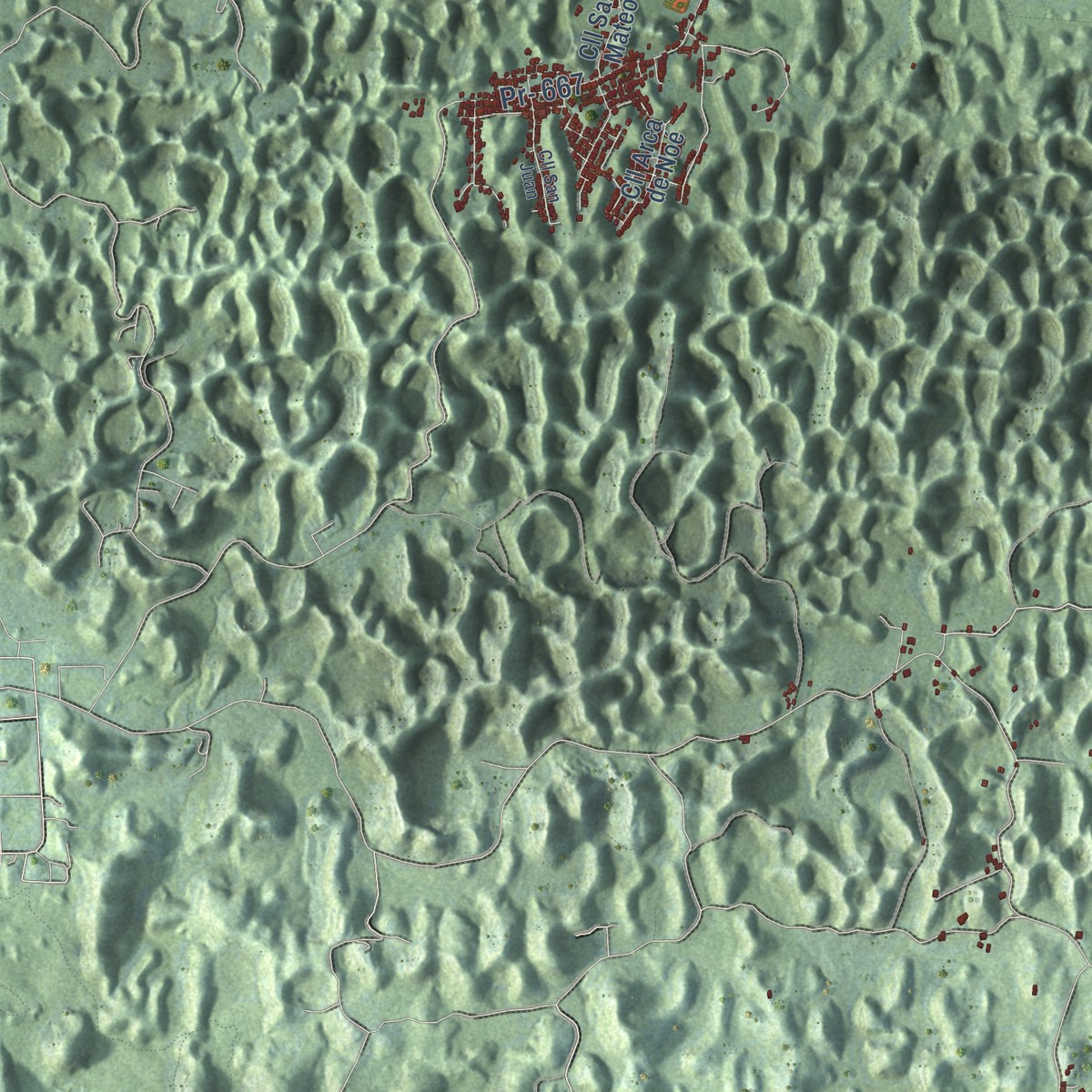 Second close-up of the map of Manatí, Puerto Rico print showing more streets and buildings