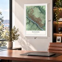 Manayunk, Pennsylvania map, 18 x 24 inch print in a white frame in a home office