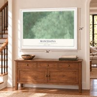 Mancelona, Antrim County, Michigan map, 24 x 36 inch print in a white frame above a dresser by a staircase