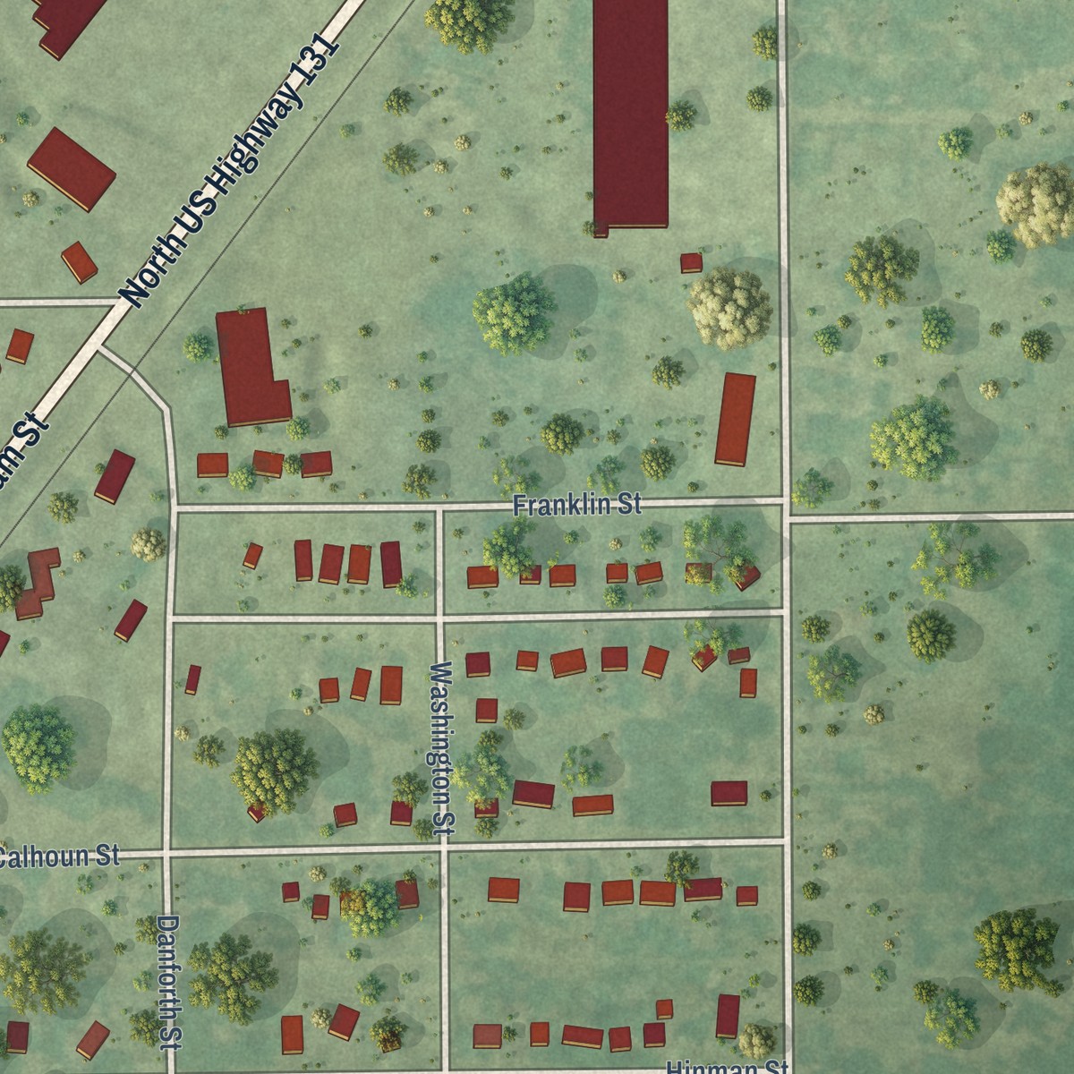 Second close-up of the map of Mancelona, Michigan print showing more streets and buildings