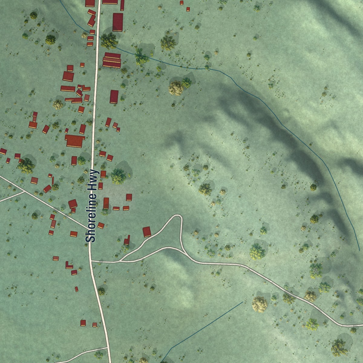 Second close-up of the map of Manchester, California print showing more streets and buildings
