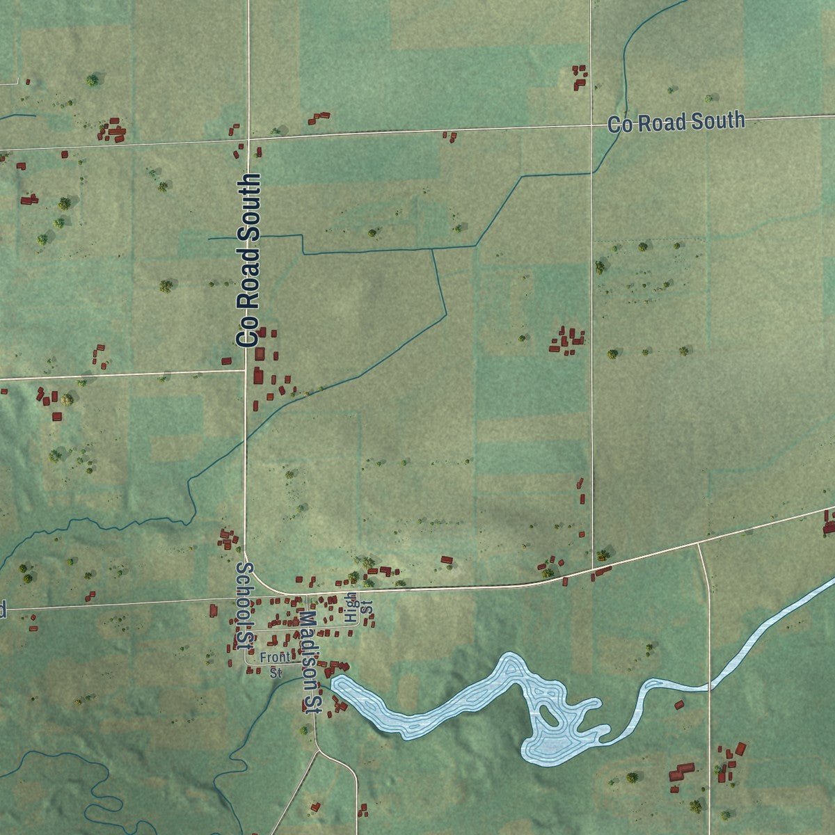 Second close-up of the map of Manchester, Green Lake County, Wisconsin print showing more streets and buildings