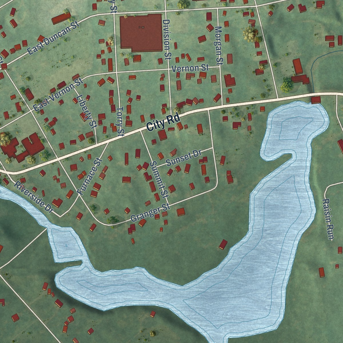 Second close-up of the map of Manchester, Michigan print showing more streets and buildings