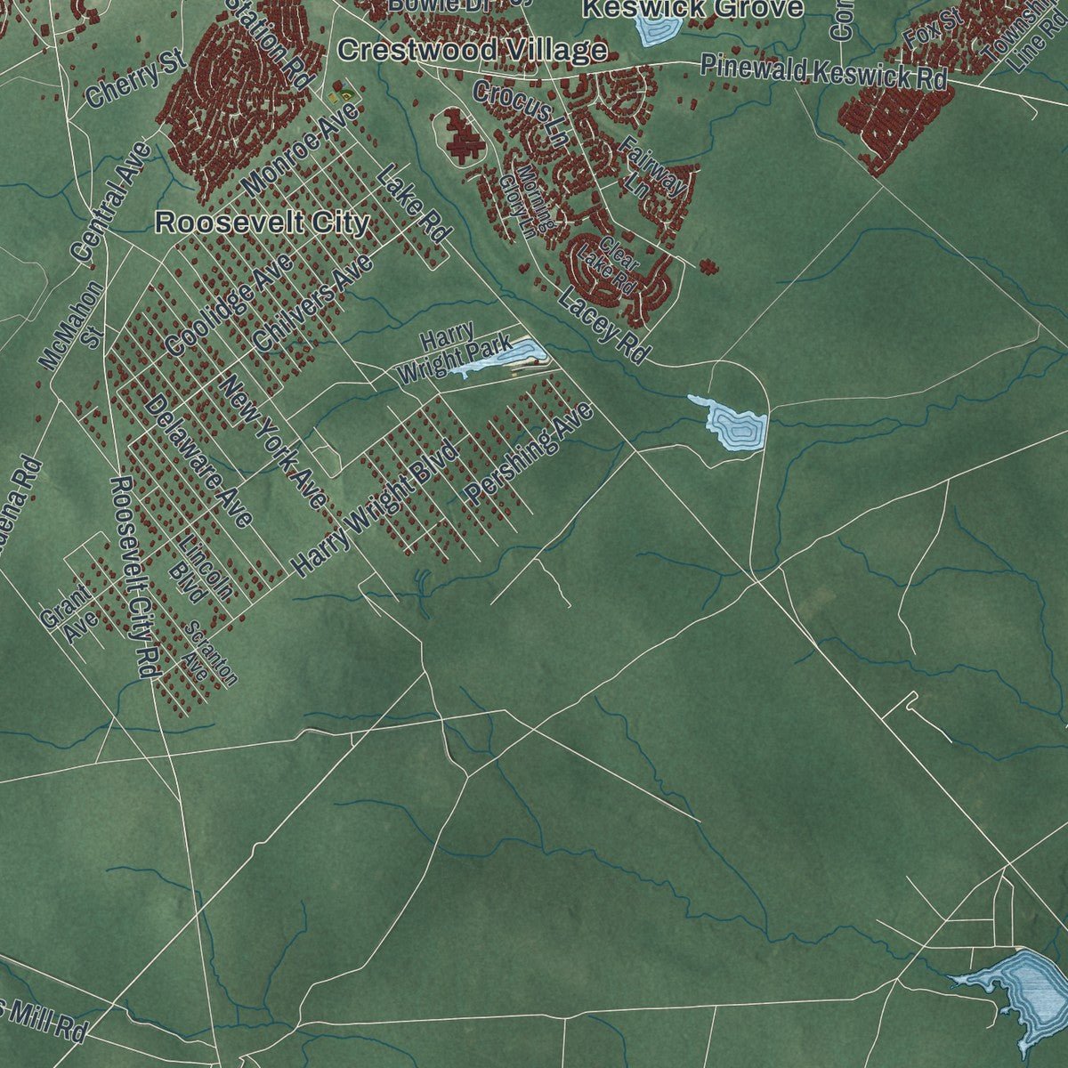 Second close-up of the map of Manchester, New Jersey print showing more streets and buildings