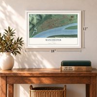 Manchester, Ohio map, 12 x 18 inch print in a white frame in an entryway