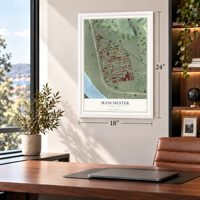 Manchester, Pennsylvania map, 18 x 24 inch print in a white frame in a home office