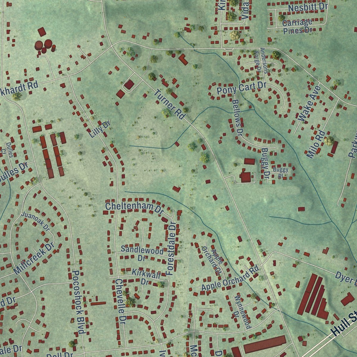Second close-up of the map of Manchester, Virginia print showing more streets and buildings