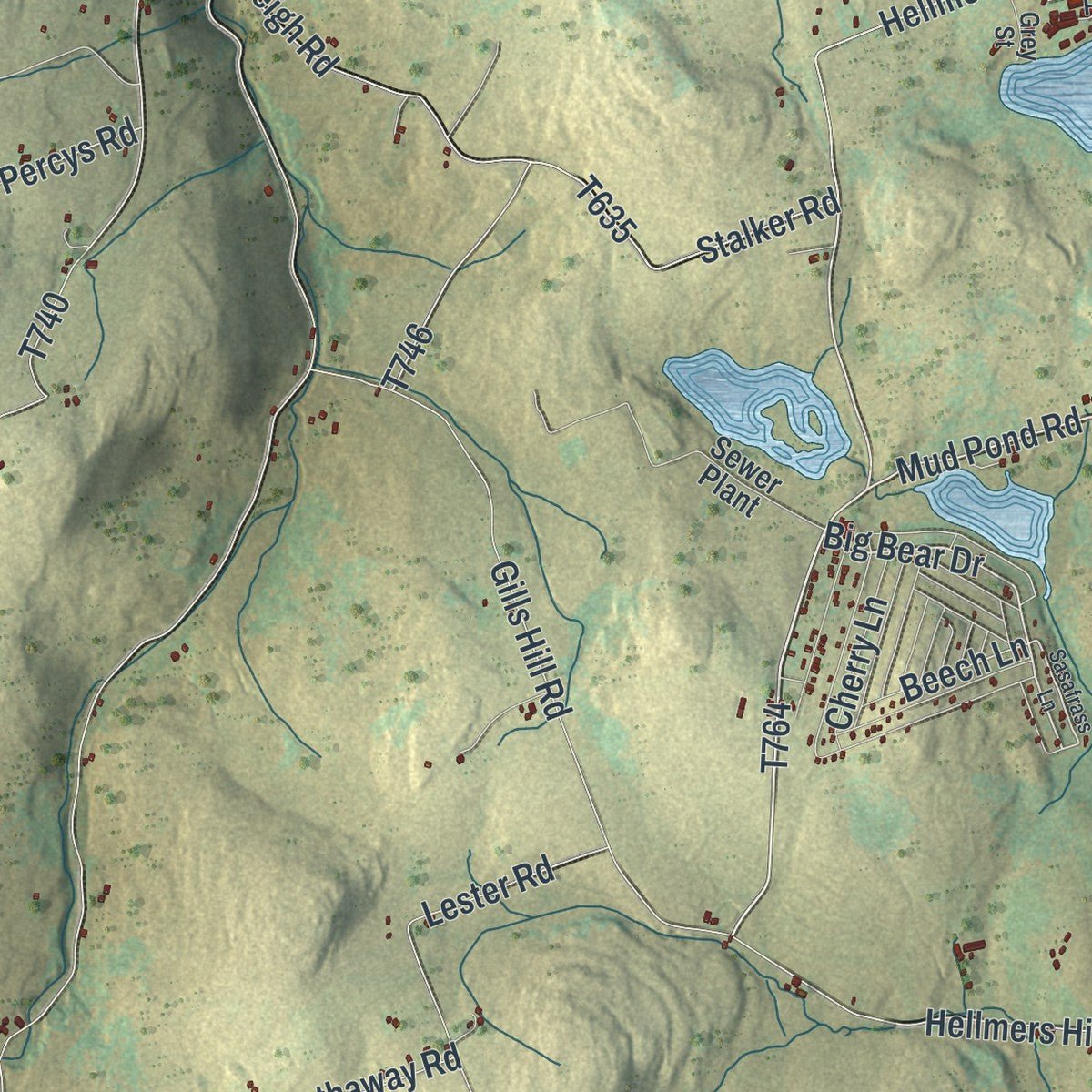 Second close-up of the map of Manchester, Wayne County, Pennsylvania print showing more streets and buildings