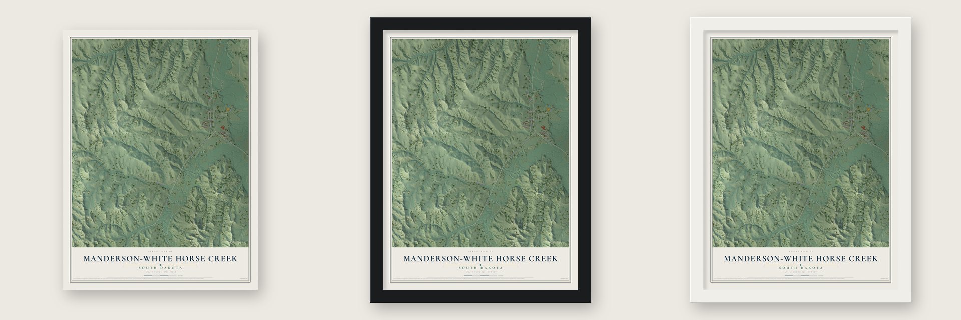 Manderson-White Horse Creek, South Dakota map unframed, in a black wood frame and in a white wood frame
