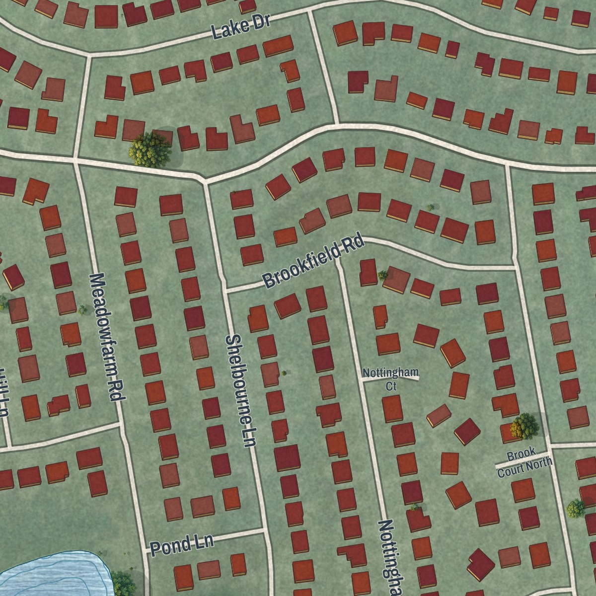 Second close-up of the map of Manhasset Hills, New York print showing more streets and buildings